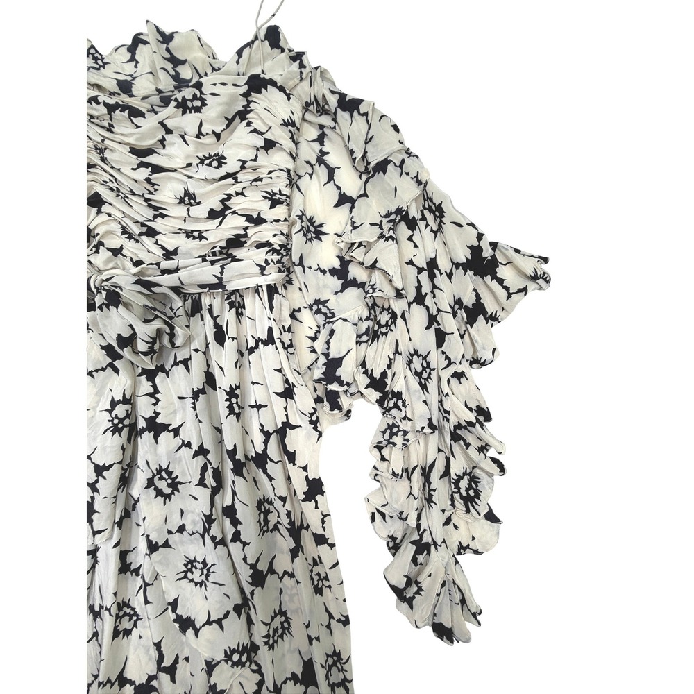 Oscar de la Renta Silk Strapless Floral Maxi Dress Scarf 6 Black White Vintage - Picture 10 of 15